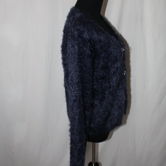 Fair Lady Vintage Mohair Sweater Cardigan V-Neck Blue Jewel Button US 10 BOHO - Picture 8 of 16